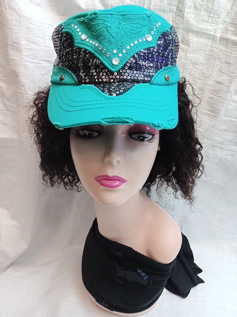 KBETHOS Turquoise Sequin Embellished Women's Cap